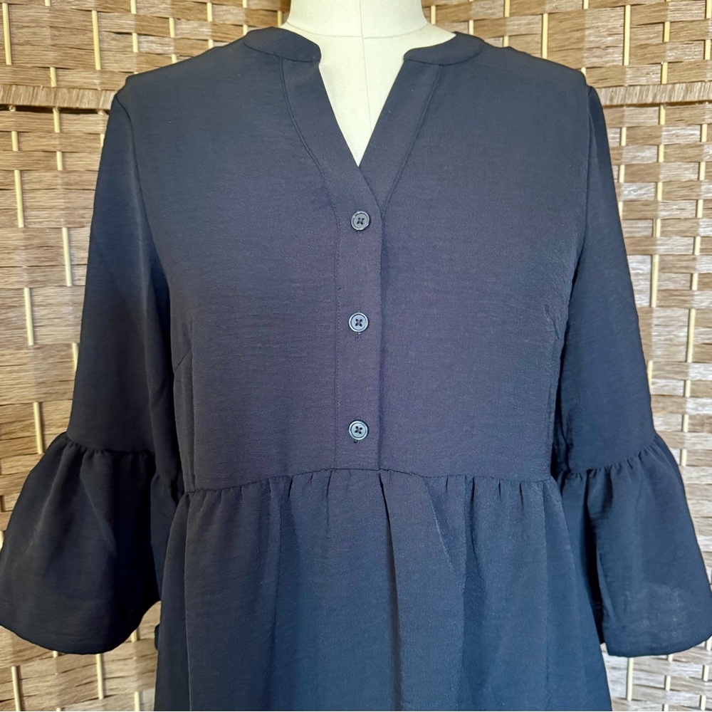 NWT solid black R&K tiered popover dress 4 - Picture 4 of 14